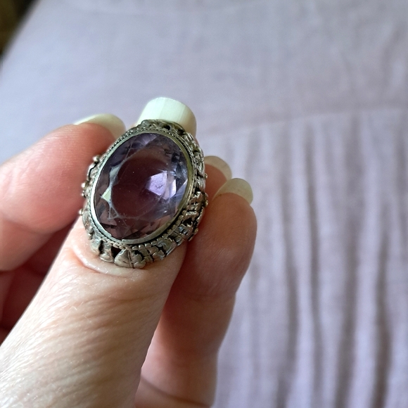 Antique Amethyst Sterling Silver Handmade Floral Cocktail...